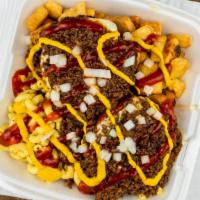 Great Steakout'S Famous Sloppy Plate · Served with macaroni salad and home fries, topped with onions, ketchup, mustard and meat hot...
