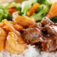 Beef & Shrimp Teriyaki · Served Beef & Shrimp with Steamed Rice and Mix Vegetable