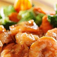 Shrimp Teriyaki · Served Shrimp with Steamed Rice and Mix Vegetable