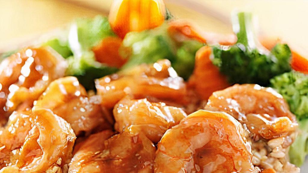 Shrimp Teriyaki · Served Shrimp with Steamed Rice and Mix Vegetable
