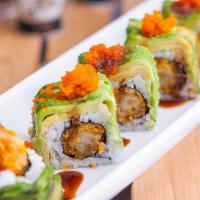 Green Dragon Roll · 8 pcs. Shrimp Tempura, Avocado, Seaweed, Masago, Rice, Eel Sauce, Spicy Mayo