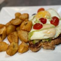 Avocado Toast · multigrain toast topped with 2 sunny side up eggs, sliced avocado & cherry tomatoes, herb ai...