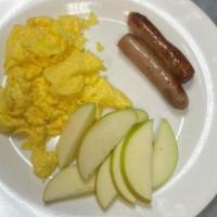 Kids 2 Eggs, Breakfast Meat & Home Fries · 2 eggs any style, choice of bacon, turkey sausage or pork sausage, served with homefries or ...