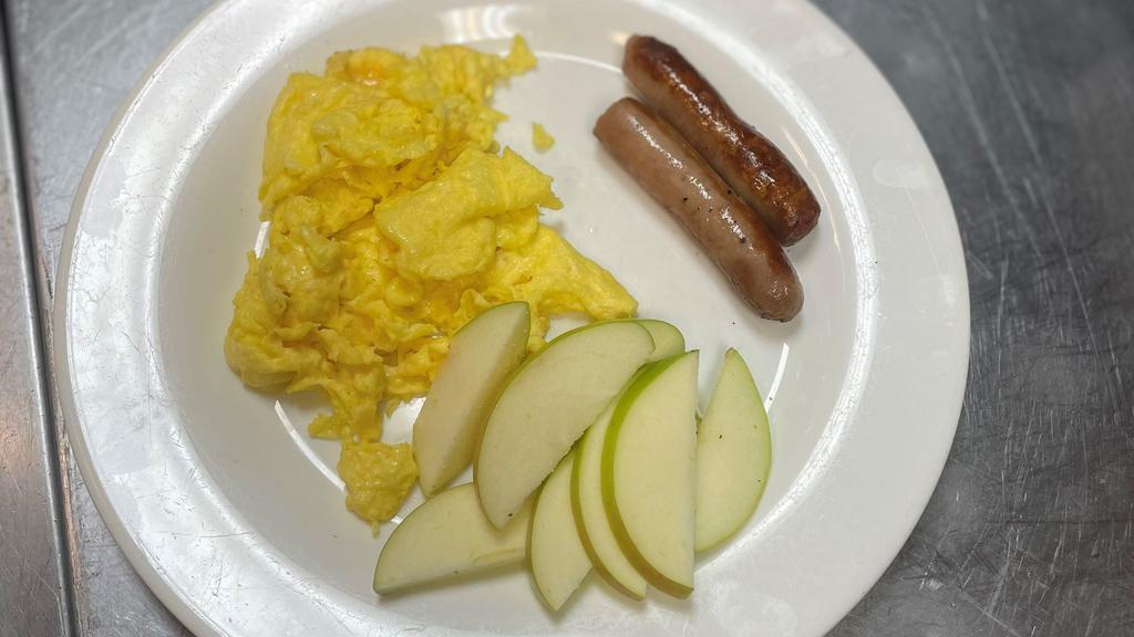 Kids 2 Eggs, Breakfast Meat & Home Fries · 2 eggs any style, choice of bacon, turkey sausage or pork sausage, served with homefries or apple slices
