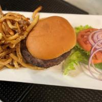 Naked Burger · angus beef burger, served with lettuce, tomato, pickle and onion,  choice of salad, pasta or...