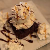 Brownie Sundae · house made chocolate brownie, vanilla ice cream, whipped cream, chocolate sauce drizzle