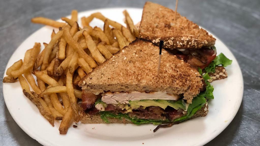 Chicken, Bacon & Avocado (Gf) · Grilled chicken, applewood smoked bacon, avocado, lettuce, tomato and mayo.
