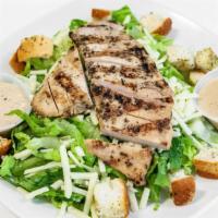 Chicken Caesar Salad · Grilled chicken, romaine, croutons, and Asiago cheese with Caesar dressing.