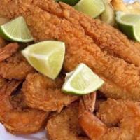 Brava Mar Con Camarones · Fried Fish and Fried Shrimp Combo.