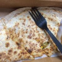 Chicken Chipotle Quesadilla · Low fat cheese, corn, onions, peppers, tomato, and low fat chipotle. Made with a whole wheat...