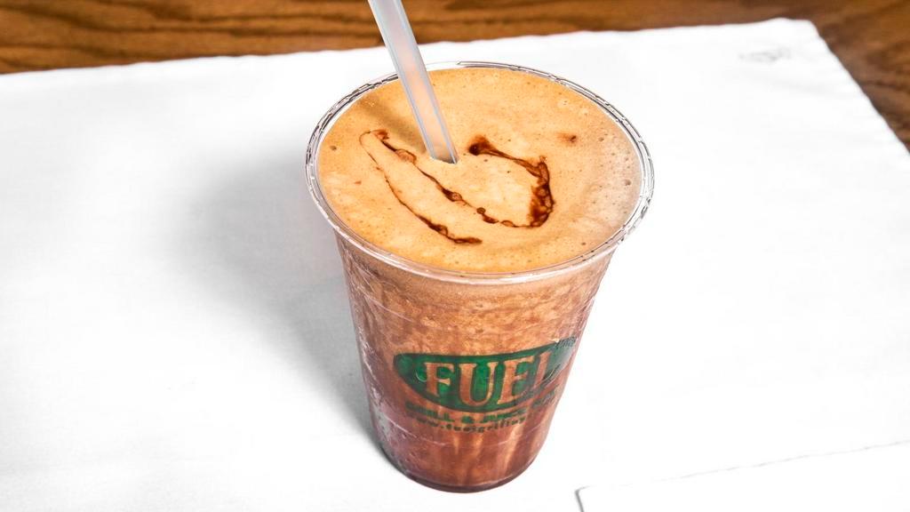 Cafe Mocha Smoothie · Coffee, fat-free chocolate, banana, and soy milk. Made with fresh fruit.