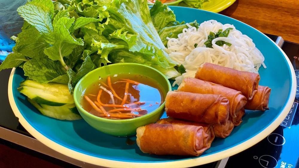 Vegetable Spring Rolls (8 Pcs) · Tofu, carrot, sweet yam, potato, and mushroom, then rolled into rice sheet with romaine lettuce, and mints leaves. Served with house's special peanut sauce.