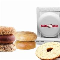 Bagel Boss Basic · PACKAGE DETAILS
- 6 Assorted Hand Rolled New York Bagels and Bagel Boxx Bagel Slicer

HOW IT...
