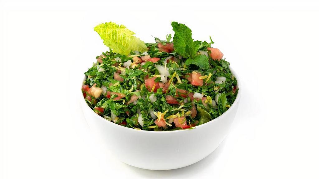Little Tabboule Salad · Half portion. Parsley, mint, bulgur, tomato, onion, lemon and olive oil