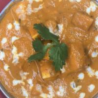 Paneer Makhani · Homemade cottage cheese cubes cooked in a chef's special sauces.