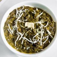 Saag Paneer · Finely cut garden fresh spinach cooked with homemade cottage cheese.
