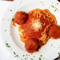 Spaghetti Meatballs · Beef ricotta meatballs and marinara.