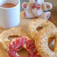Fresh Bagel With Peanut Butter & Jelly · Customer's choice of fresh bagel. Served toasted, with Peanut butter and Jelly.