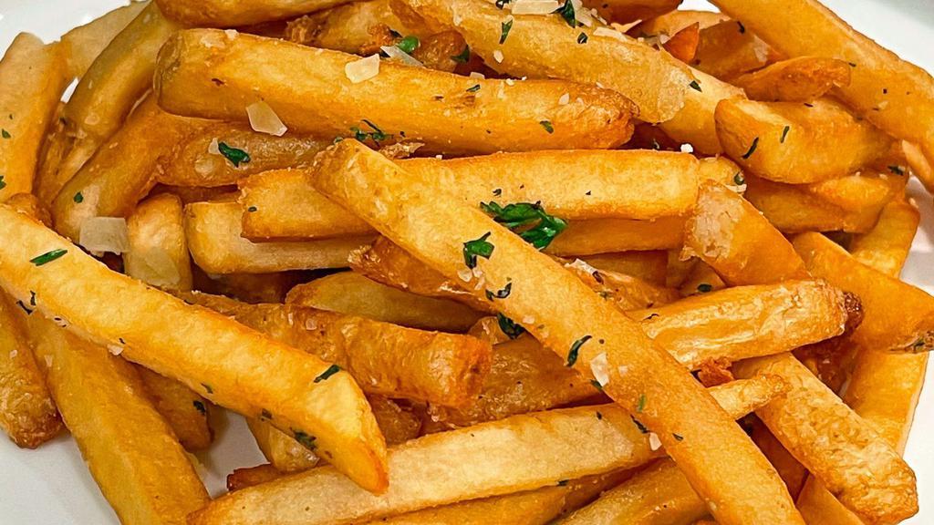 Seasoned Fries · Crispy french fries tossed in kosher salt and cracked black pepper.