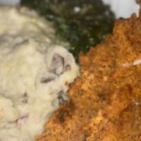 Fish N Mash · Fried Whiting over Truffle Mash Topped with Creamed Spinach