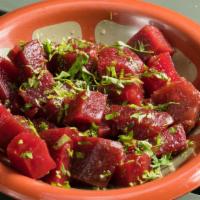 Beet Salad · Fresh beets with garlic, parsley, olive oil, vinegar and spices.