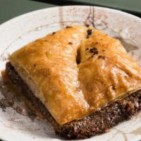 Baklava · Chopped walnuts, cinnamon and honey wrapped in phyllo.