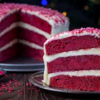 Red Velvet Cake · Decadent red velvet cake prepared with a delicious cream cheese filling.