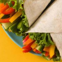Veggie Breakfast Wrap · Two fresh eggs your way, grilled peppers, tomatoes and mushrooms on a gourmet spinach wrap.