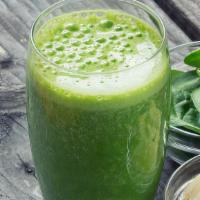 Going Green Smoothie · Mean green smoothie blend of kale, spinach, cucumber, banana and pineapple.
