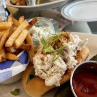 Crab Roll · Lump blue crab meat, crispy shallots, and romaine on a buttered split-top roll, with side of...