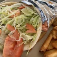 Gyro Sandwich Greek Special · Sliced ground meats with fresh onion and tomatoes, served with tzatziki sauce.