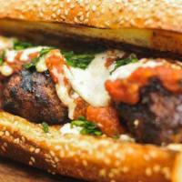 Hot Meatball Parmigiana Sandwich · 