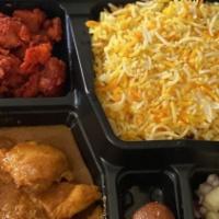 Non Vegetarian Lunch Box · Comes with : Chicken Appetizer of the day,
Chicken Curry of the day,
Choice of Basmati Rice,...