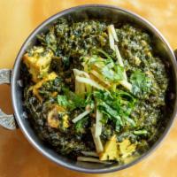 Saag Paneer · Served w/ Basmati Rice. Fresh spinach cooked with Indian fried cheese.