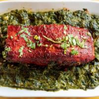 Salmon Fish Tandoori · Served w/ Basmati Rice. Slices of salmon fish with fresh spinach.