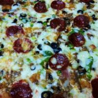 Supreme Pizza · Chicken, pepperoni, sausage, meatballs, ham, mushrooms, onions, green peppers, black olives,...