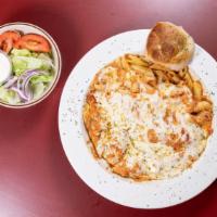 Baked Ziti Pasta · Frank's specialty item! A pile of our ziti pasta mixed with ricotta and mozzarella cheeses t...