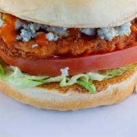 Buffalo Chicken Sandwich · Mild Buffalo Sauce, Blue Cheese Crumbles, Lettuce and Tomato on Brioche Bun