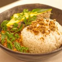 Viet Ragu Broken Rice Bowl · Pork Quiche with Woodear Mushroom, Tomato Ragu, Vietnamese Coriander, Thai Basil, Thai Chili...