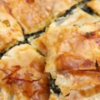 Spanakopita Spinach Pie · Savory spinach and feta in a crispy phyllo dough.