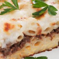 Pasticcio · LAYERS OF GROUND BEEF & ZITI PASTA, TOPPED WITH CREAMY BECHAMEL SAUCE. SERVED WITH CHOICE OF...