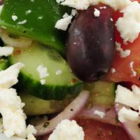 Horiatiki (Authentic Greek Salad) · Authentic Greek salad - traditional Greek villager's salad with Arahova feta, plum tomatoes,...