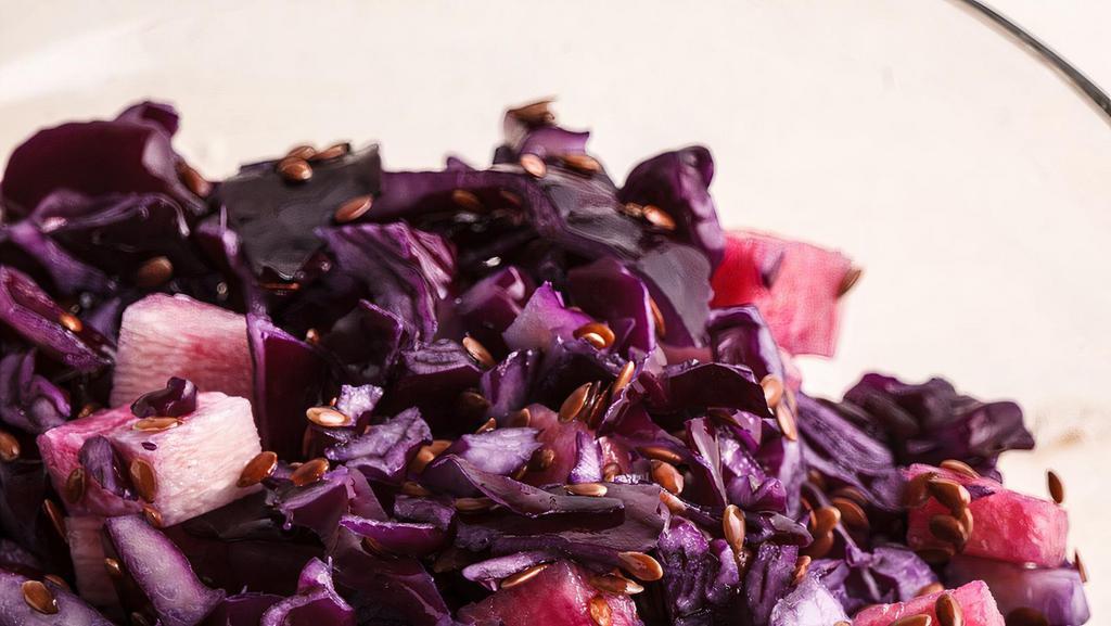 Lahano Cabbage Salad · Cabbage salad - white & red cabbage served with feta in a lemon extra virgin olive oil dressing.
