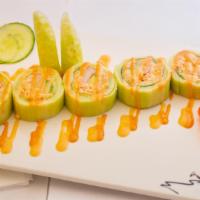 Snow Crab Naruto · Snow crab, avocado, crab meat wrapped in cucumber with shrimp sauce and spicy sauce.