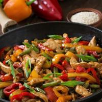 Tavuk Sotesi / Chicken Sauté · Tender pieces of chicken sauteed with onions, peppers and garlic in a fresh tomato sauce ser...
