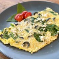 Greek Omelet · Spinach, feta cheese, black olives.
