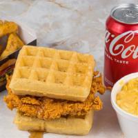 Waffle Sandwich Combo · Included water or can soda and French fries.