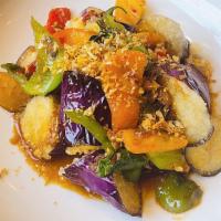 Crispy Purple Eggplant · Thai sweet basil, Soybean paste, Bird’s-eye chili-garlic