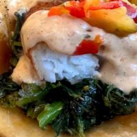 Baccala · fried cod fish, well done broccoli rabe, spicy aioli, cherry peppers