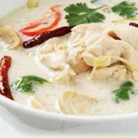Tom Kha Soup · Mushroom, scallion, cilantro in coconut milk broth